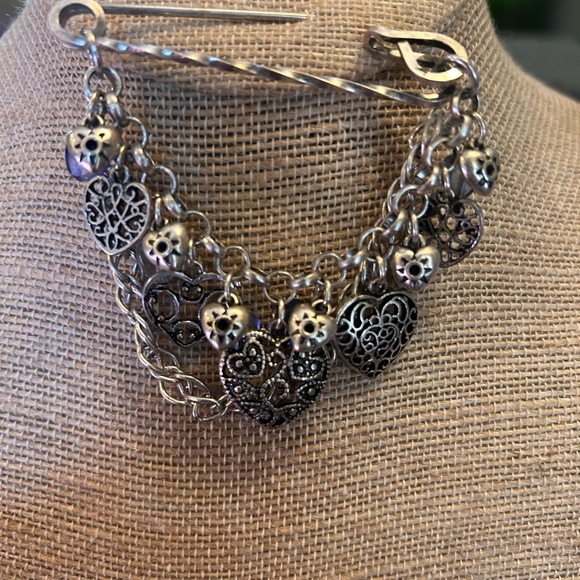 Vintage Silver and Blue Heart Charm Brooch - Picture 3 of 3